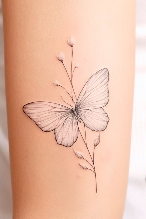 Julia Butterfly Tattoo, Butterfly And Flowers Tattoo Designs, Matching Half Butterfly Tattoo, Butterfly Plant Tattoo, Birth Butterfly Tattoo, Hummingbird Lotus Tattoo, Long Butterfly Tattoo, Baterflay Tattoo Women, Hibiscus And Butterfly Tattoo