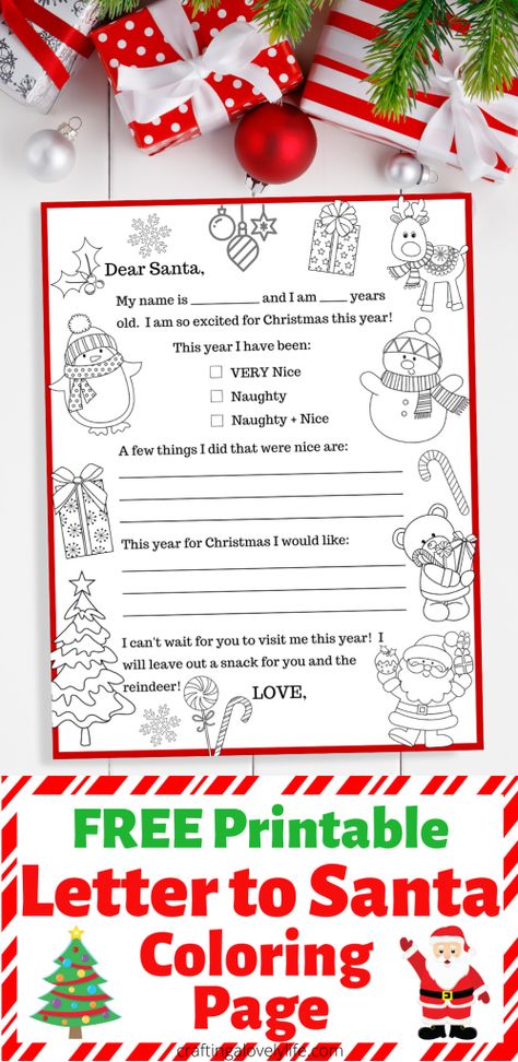 Your kids will love creating a personal Letter to Santa! Have your kids fill out and color this FREE printable Letter to Santa Template each year! They become an awesome keepsake to look back on when kids are older. #Christmascrafts #activitiesforkids #Christmas #coloringpages #freeprintable #Christmascraftforkids #Christmasprintable Christmas Letter Template Free, Kids Christmas Letter, Free Printable Santa Letters, Christmas Letter To Santa, Letter To Santa Template, Letter To Santa Printable, Free Letters From Santa, Santa Coloring, Christmas Letter Template