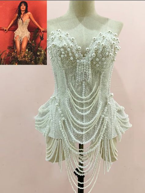 Christina Aguilera Burlesque Outfits, Burlesque Fancy Dress, Pearl Bodysuit, Pearl Corset, Showgirl Headdress, Burlesque Outfit, Burlesque Costume, Pretty Prom Dresses, Drag Queens