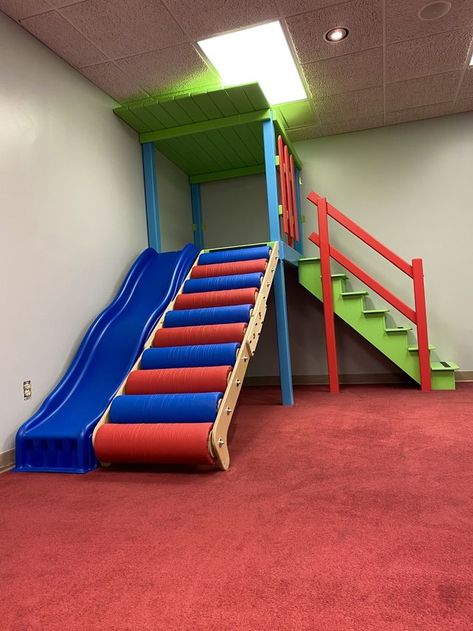 Sensory Indoor Playground, Playroom Gym Ideas, Garage Sensory Room, Diy Sensory Gym, Sensory Gym Ideas, Sensory Gym At Home, Sensory Playroom At Home, Home Sensory Gym, Indoor Jungle Gym Diy