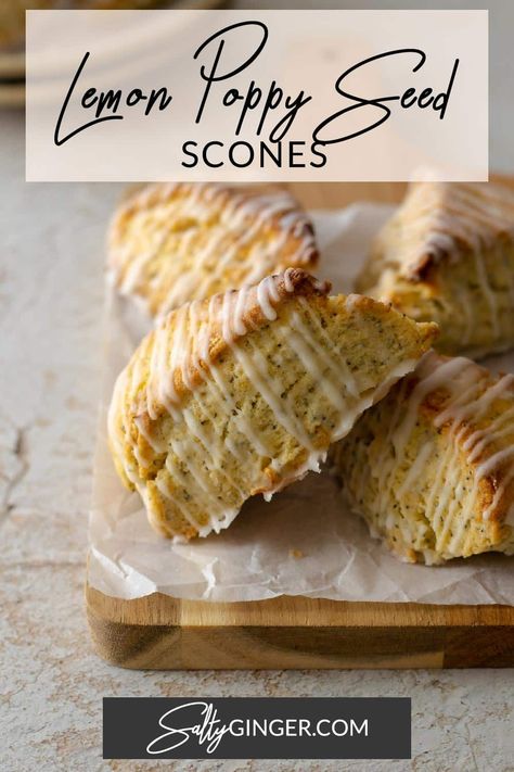 These easy lemon poppy seed scones are flavored with lemon zest and poppy seeds, and topped with a sweet lemon glaze. Lemon Poppyseed Scones Recipe, Greek Yogurt Scones, Yogurt Scones, Brunch Sweets, Lemon Scones Recipe, Lemon Poppy Seed Scones, Microwave Lemon Curd, Brunch Pastries, Lemon Breakfast