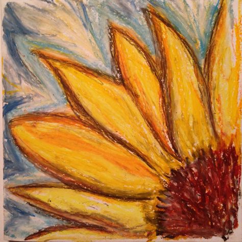 Sunflower - abstract oil pastel drawing by Onny @artbyonny Easy Pastel Art For Beginners, Oil Pastel Abstract Art For Beginners, Things To Draw With Oil Pastels Easy, Pastel Art Ideas Easy, Soft Pastel Drawing Ideas Easy, Chalk Pastel Flower Drawing, Oil Pastel Art For Beginners Flowers, Pastel Painting Ideas Easy, Chalk Pastel Art Ideas Easy