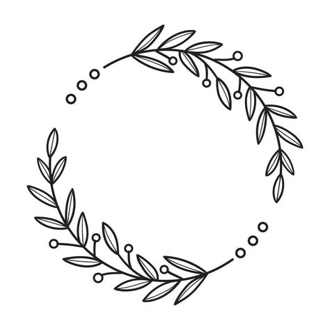 Circle Leaf Design, Circle Designs For Project, Circle Of Flowers Drawing, Circle Project Design, Circle Border Designs For Projects, Circle Design For Project, Border Design Circle, Wreath Line Drawing, Floral Border Design Drawing