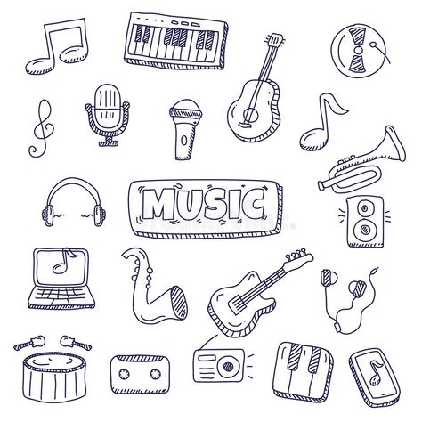 Musical Elements Posters, Doodles Related To Music, Doodle Music Art, Music Room Drawing, How To Draw Music, Drawing About Music, Music Doodles Simple, Singer Doodle, Concert Doodle