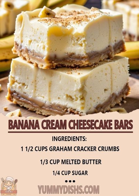 Banana Cream Cheesecake Bars, Banana Cream Cheesecake, Cheese Bars, Cream Cheese Bars, Banana Bars, Banana Cheesecake, Cream Cheesecake, Caramel Apple Cheesecake, Cheese Bar