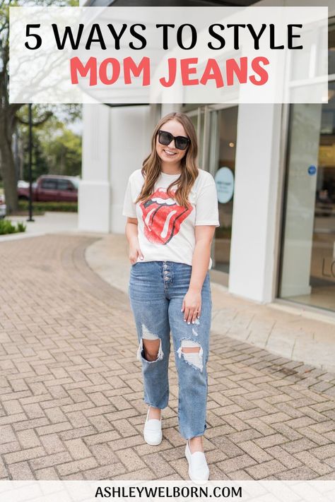 Now that I have found the perfect mom jeans, I have been loving finding so many ways to style them #jeans #jeanstyle #momjeans #momjeanstyle #momjeansstyle #targetstyle #affordablefashion #targetjeans #howtowear #howtostyle / Styling Mom Jeans / Mom Jeans / Ways to Wear / How To Style / Ways To Wear Mom Jeans / Ways to Style Mom Jeans / Mom Jean Style Mom Jeans With T Shirt, Mom Jeans Outfit Fall High Waist, Mom Jeans And Sweatshirt, How To Wear Mum Jeans, Mom Jeans Mid Size Outfit, How To Style Slouchy Jeans, How To Style Mom Jeans Summer, Mid Size Mom Jeans Outfit, How To Style Mom Jeans High Waist