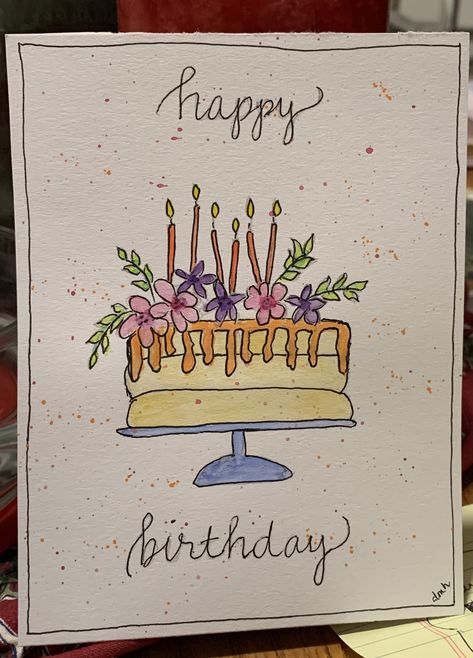 Birthday Card Ideas For Sister Diy, Mothers Birthday Drawings, Birthday Card For Mom Handmade, Bday Card Drawing Ideas, Mom Birthday Watercolor Card, Birthday Card Ideas For Granny, Birthday Card For Grandma Diy, Bday Card Ideas For Grandma, Mom Bday Cards Diy