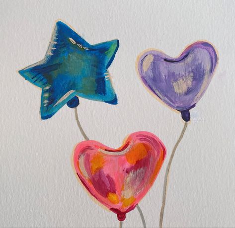 Metallic Heart Balloons, Paintings Of Balloons, Happy Birthday Balloon Drawing, Watercolor Balloons Birthday, Metallic Balloon Drawing, Balloon Bouquet Drawing, Star Balloons Aesthetic, Drawing Of Balloons, Water Balloon Drawing