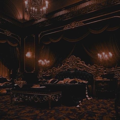 Dark Royalty Bedroom, Vampire Castle Interior, Destiny Core, Vampire Bedroom, Vampire Room, Bedroom Aesthetic Dark, Medieval Bedroom, Vampire House, Victorian Castle