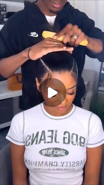 Hair In One Ponytail Black Women, Ponytail Designs For Black Women, Ponytail With Bump On Top, Cute Short Ponytail Hairstyles, 3 Part Ponytail Hairstyles, Simple Weave Ponytail Hairstyles, Pretty Ponytails Black Women, Ponytail Protective Style, Short Braid Ponytail