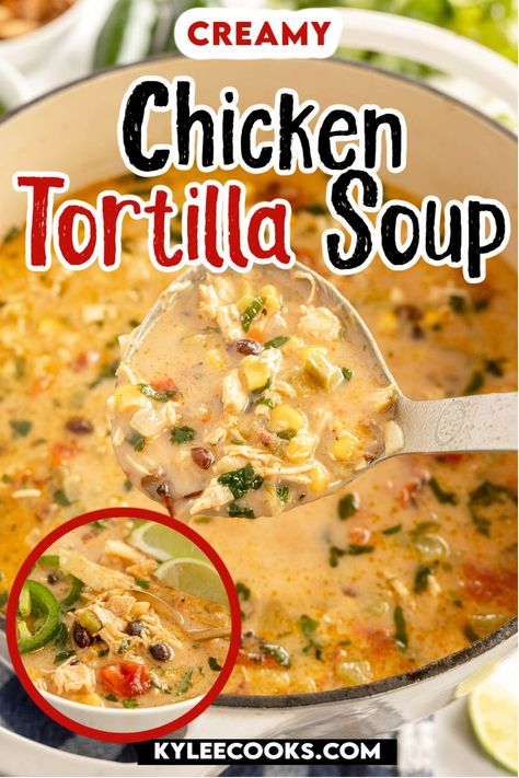 Cheesy Chicken Tortilla Soup, Easy Tortilla Soup Recipe, Recipes Using Cream Cheese, Tortilla Soup Easy, African Peanut Soup, Chicken Tortilla Soup Crock Pot, Creamy Chicken Tortilla Soup, Chicken Tortilla Soup Easy, Tortilla Strips