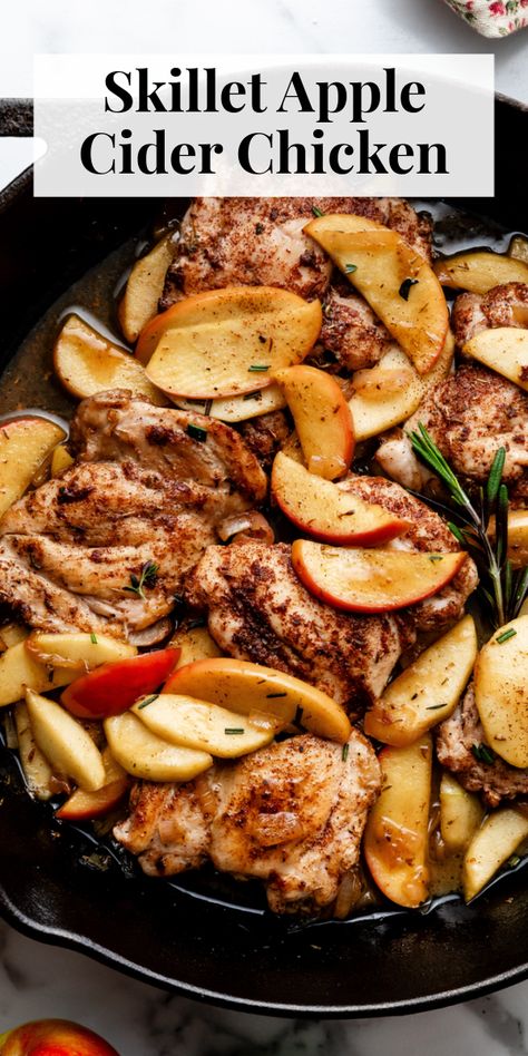 This ultra-flavorful apple cider chicken is made in just 1 skillet. It's an easy dinner recipe you'll want to make on repeat all autumn long! #fall #autumneats #skilletrecipes Quick Fall Dinner, Apple Cider Chicken, Fall Chicken Recipes, Cider Chicken, Sally's Baking, Fall Comfort Food, Easy Dinner Recipe, Fall Cooking, Fall Dinner Recipes