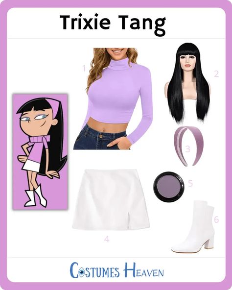 Trixie Tang Costume For Cosplay & Halloween Fairy Odd Parents Costume Couple, Trixie Costume Fairly Odd Parents, Disfraz Timmy Turner Y Trixie, Fairly Odd Parents Costume Couple, Halloween Costumes With White Boots, Timmy And Trixie Costume, Trixie Halloween Costume, Timmy Turner Costume, Trixie Tang Costume