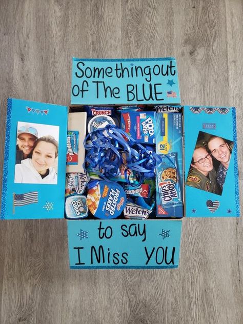 I Miss You Box Care Packages, Miss You Package Ideas, Miss You Baskets Gift Ideas, I Miss You Gifts For Friends, I Missed You Gifts For Boyfriend, Blue Gift Box Ideas For Boyfriend, I Miss You Gift Ideas, I Miss You Box For Boyfriend, Miss You Gifts For Friends