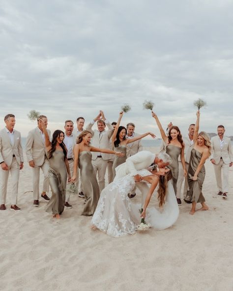 Bridesmaid Colors Beach Wedding, Wedding Party On The Beach, Beach Wedding October, Beach Wedding Bridesmaid And Groomsmen, Destination Wedding Family Photos, Beach Wedding Party Ideas, Cabo Wedding Bridal Party, Beach Neutral Wedding, Destination Bridal Party