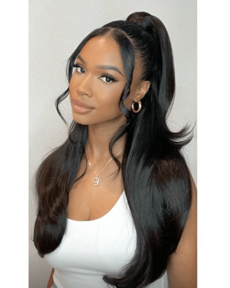 Bridesmaid Hairstyles Half Up Half Down Black Hair, Graduation Hair Styles Half Up Half Down, Half Up Half Down Prom Hair Straight, Hair Half Ponytail, Prom Hair Classy, Wedding Event Hairstyles, Hairstyles Wedding Bridesmaid, Hair Styles For 12 Year Girl, Straight Half Up Half Down Black Women