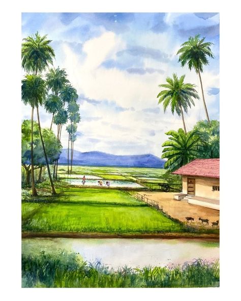 Navaneeth Art Gopalan (@navaneeth_gopalan) • Instagram photos and videos Watercolor Paintings Landscape Beautiful, Nature Drawing Pictures, Scenery Drawing For Kids, Landscape Painting Watercolor, Alphabet Drawing, Canvas Art Painting Acrylic, Drawing Scenery, Watercolor Scenery, Paintings Easy