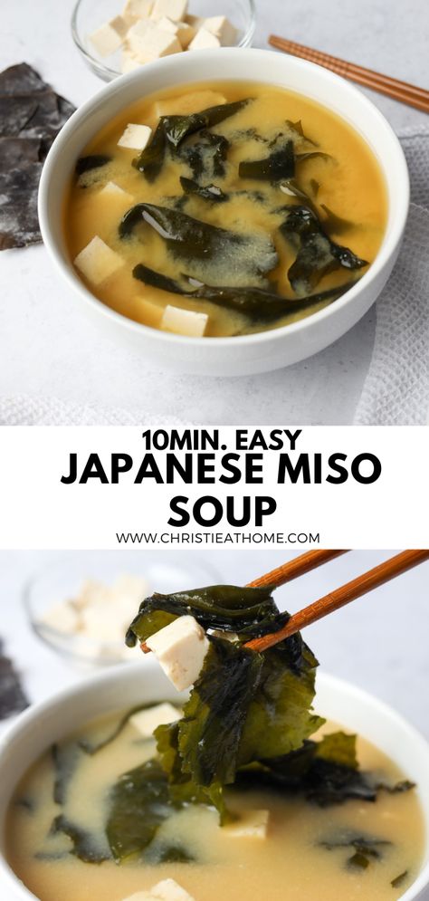 10-min. Easy Miso Soup. A Japanese soup with a savory umami flavor with soft tofu and seaweed. #simple miso soup #japanese food traditional #miso soup recipe easy #tofu soup recipes Fish Aesthetic Food, Tofu Soup Recipes, Seaweed Soup Recipe, Easy Miso Soup, Miso Soup Recipe Easy, Tofu Miso Soup, Soup Japanese, Japanese Miso Soup, Easy Tofu