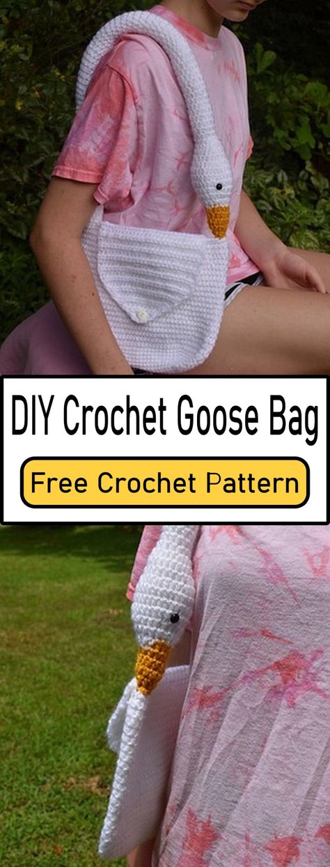 Crochet Duck Bag Pattern Free, Crochet Goose Bag Pattern, Goose Purse Crochet Pattern, Goose Purse Crochet, Goose Bag Crochet, Goose Purse, Goose Crochet, Crochet Goose, Porch Goose