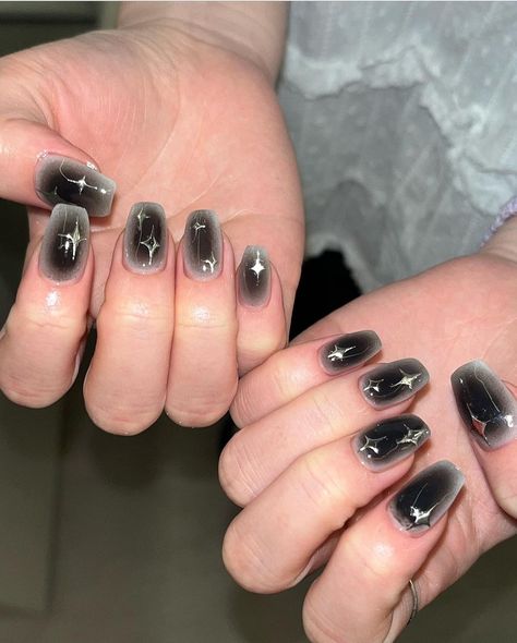 Black Silver Nails, Halo Nails, Minimal Nails Art, Asian Nails, Hippie Nails, Punk Nails, Gothic Nails, Aesthetic Nails, Goth Nails