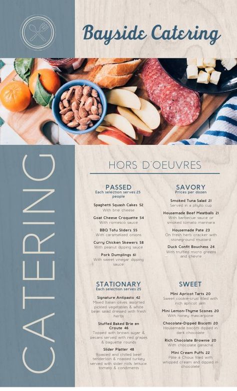 Catering Menu Design Templates, Sea Food Menu Design, Seo Portfolio, Seafood Catering, Catering Menu Design, Cafe Menu Template, Squash Cakes, Smoked Tuna, Ppt Free