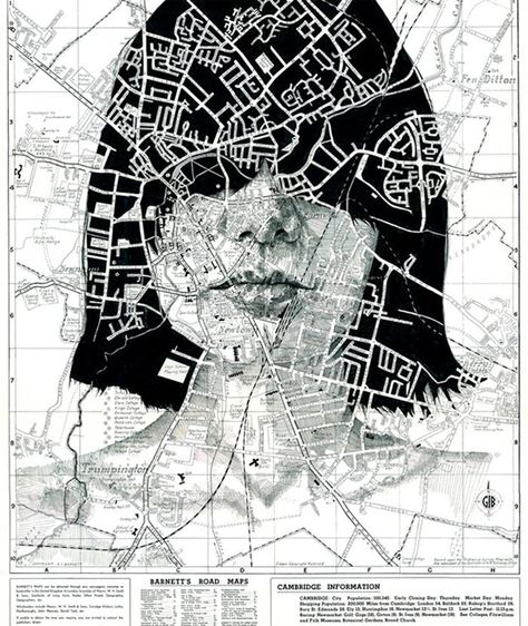 Portraits Drawn on Maps by Ed Fairburn via http://www.thisiscolossal.com/2012/11/portraits-drawn-on-maps-by-ed-fairburn/# Ed Fairburn, Cambridge Map, Portrait Au Crayon, White Drawing, Art Carte, Art Et Illustration, A Level Art, Illustrated Map, Black And White Drawing