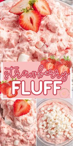 Strawberry Fluff Salad is a creamy, light, and fluffy side dish or serve it as a quick tasty dessert salad. Easy to make with only 6 ingredients like instant pudding, strawberry jello, whipped cream, mini marshmallows, and the fruity and tangy flavor of juicy strawberries and pineapple. It's a classic recipe with a fresh strawberry twist! Fruit Salad Cheesecake Pudding, Fruity Side Dishes, Strawberry Ambrosia Salad, Pineapple Salad Recipes Cool Whip, Pink Jello Dessert, Fruit And Cool Whip Dessert, Strawberry Jello Cool Whip Dessert, Strawberry Jello Fluff Cool Whip, Dessert Fluff Recipes