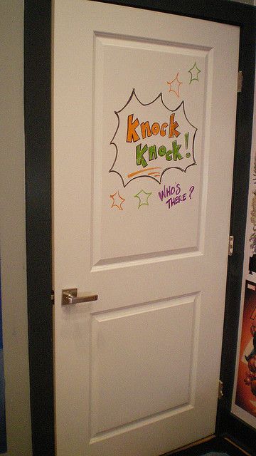 Idea Paint, dry erase paint that comes in white, clear, and black.  Would be so much fun for a play room so kids could draw on the walls! Teen Bedroom Door, Dry Erase Paint, Idea Paint, Extreme Makeover, Bedroom Doors, Room Doors, Teen Room, Painted Doors, Kids' Room