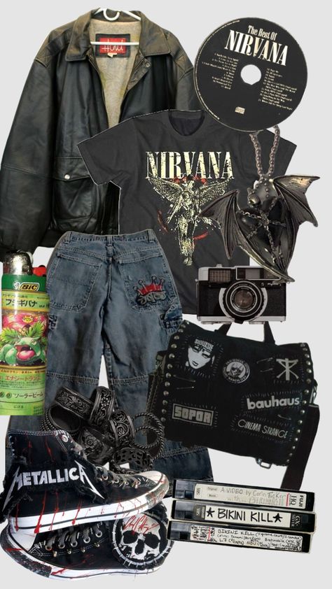 Stile Punk Rock, Styl Grunge, Grunge Fits, Outfits Retro, Punk Vintage, Funky Outfits, Punk Outfits, New Rock, Swaggy Outfits