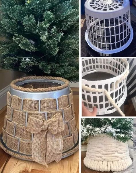 Facebook Christmas Tree Basket Skirt, Christmas Tree Base Cover, Christmas Tree Stand Cover, Tree Collar Christmas, Christmas Tree In Basket, Diy Christmas Tree Skirt, Christian Christmas Decorations, Christmas Tree Base, Christmas Window Decorations