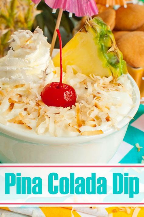 Dip With Vanilla Wafers, Pina Colada Dip, Tropical Appetizers, Hawaiian Appetizers, Tropical Party Foods, Hawaiian Party Food, Pineapple Dip, Luau Party Food, Easy Fruit Dip