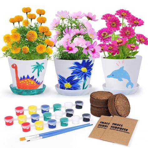 PRICES MAY VARY. ❀【Creative Garden Craft Kit】: Create their own garden through painting, planting, growth and personalized design, which is conducive to stimulating children's imagination, which is very important for your children's growth. Learn through participation to make them have the best Growth opportunities ✄【Kit Includes】: 3 white flower pots, 3 expanding-soil coir discs, 3 seed packs, 3 6-color paint strips, 6 paint brushes and exquisite instruction booklets ✿【Magical Plant Craft Flowe Stem Art, Flower Planting, Birthday Drawing, White Flower Pot, Kids Gardening, Drawing Toys, Plant Crafts, Art & Craft Kit, Crafts For Seniors