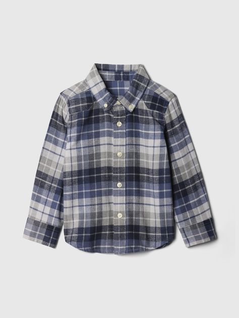 Soft organic cotton flannel shirt.  Point collar.  Long sleeves with button cuffs.  Button front.  Assorted plaid prints.  Made with 100% organically grown cotton, which is grown without the use of synthetic pesticides and fertilizers.  Straight, easy fit.  Hits at the hip.  Sizes range from baby to toddler. Blue Flannel Shirt, Blue Flannel, Baby Gap, Pesticides, Cotton Flannel, Blue Plaid, Flannel Shirt, Gap