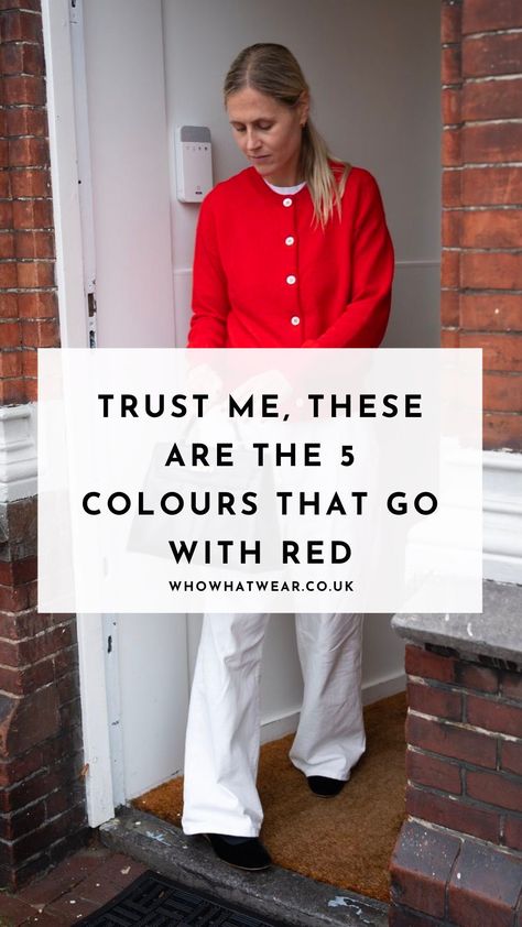 It can be hard to figure out which colours go best with red, so we've taken it upon ourselves to work it out. Read on to discover which colours they are. Wool Blouse Outfit, Red And White Polka Dot Shirt Outfit, Red Outfit Colour Combo, Red Wide Leg Pants Outfit Winter, Red Pants Black Blazer, Red Pants Women Outfit, Colours That Go With Red Clothes, Christmas Colours Outfit, Poppy Red Outfit