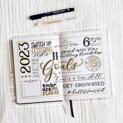 2024 Set Up, Bujo Yearly Goals Spread, Bujo Opening Page, This Year I Want To Journal, Year Page Bujo, Yearly Recap Bullet Journal, Bullet Journal Year Review, Bullet Journal Vision Board Page, 2024 Goals Journal