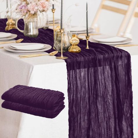 PRICES MAY VARY. Cheesecloth Table Runner Purple ⭐【Size Information - Cheesecloth Table Runner Purple】The package includes 2PC 35 inches wide x10FT long purple wrinkle gauze table runner cheesecloth fabric. Easily adds a touch of elegance to your wedding or special events table centerpieces. ⭐【Premium Material - Boho Gauze Table Runners】Boho tablecloth are made of premium cotton material, lightweight and comfortable, soft touch and durable, delicate edges and stitches, which are ideas for weddin Cheese Cloth Table Runner, Deep Purple Wedding, Purple Wedding Tables, Dark Purple Wedding, Cloth Table Runner, Gauze Table Runner, Boho Tablecloth, Purple Wedding Decorations, Window Scarf