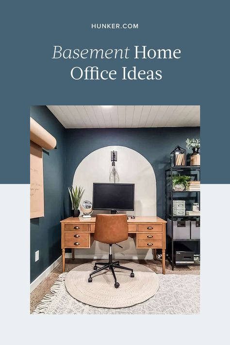 Whether you're working from home indefinitely or you just need a place to focus on personal projects, here are six home office ideas that will change the way you look at your basement. #hunkerhome #homeofficeideas #basementhomeoffice #homeoffice Basement Office Inspiration, Work From Home Office Basement, Basement Office Remodel, Home Office Ideas Basement, Basement Office With Window, Home Office For Clients, Basement Office Design Ideas, Basement Home Offices, Diy Basement Office