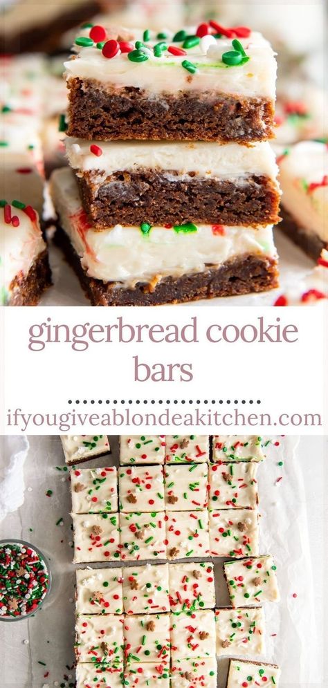 Gingerbread Cookie Bars, Gingerbread Dessert, Easy Gingerbread Cookies, Christmas Desserts Party, Gingerbread Cookie Dough, Chewy Gingerbread Cookies, Cookie Exchange Recipes, Cream Cheese Bars, Christmas Desserts Easy