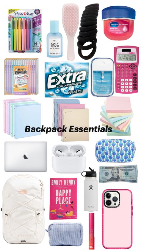 Middle school backpack essentials Middle School Backpack, Middle School Supplies, Middle School Essentials, School Wishlist, School Backpack Essentials, Middle School Survival, School Routine For Teens, School Suplies, College Student Hacks