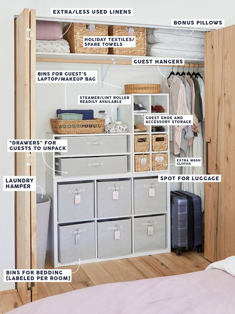 Clever Organization Hacks - A Linen/Guest Closet And The Smartest Vanity Org Products - Emily Henderson Home Office Closet Organization, Guest Closet, Clever Organization, Closet Room Organizer, Closet Hacks, Clever Organizer, Organizing Hacks, Emily Henderson, Room Closet