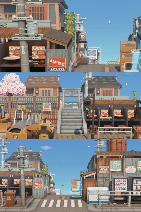 Retro Japanese City Speed Build & Construction Sites Acnh City Building, Acnh Old Japanese Town, Japan Animal Crossing Town, Animal Crossing Island Japanese City, Japanese Acnh Villagers, Animal Crossing New Island Ideas, Acnh City Building Designs, City Core Museum Acnh, Japanese City Island Acnh