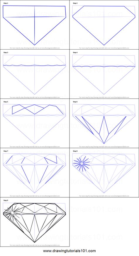 Draw A Diamond, Diamond Printable, Jewel Drawing, Gem Drawing, Crystal Drawing, Jewelry Rendering, Drawing Sheet, Diamond Drawing, Jewellery Design Sketches