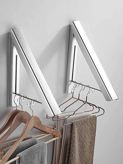 Amazon.com: MISSMIN 2 Pack Retractable Clothes Rack - Wall Mounted Folding Clothes Hanger Drying Rack for Laundry Room Closet Storage Organization, (Silver) : Home & Kitchen Folding Clothes Drying Rack, Wall Mounted Drying Rack, Laundry Room Closet, Folding Walls, Small Space Bedroom, Drying Rack Laundry, Laundry Room Remodel, Space Bedroom, Laundry Drying