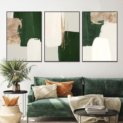 PRICES MAY VARY. 1. Abstract Green Gold Art Size: 16x24inch (40x60cmx3pcs), green and white pictures is frameless posters, perfect gift for friends and family. 2. Not hand-painted : Machine printed copy,Adopting high-quality canvas and the most advanced Giclee printing technology,it has the characteristics of bright color,soft texture,high toughness,wrinkle resistance and colorfastness,strong texture and artistic sense. 3. Artistic Effect : Choose our art poster say goodbye to cumbersome rooms,e Brown Wall Decor, Modern Apartment Living Room, Gold Abstract Painting, Moss Wall Art, Modern Wall Decor Art, Modern Art Decor, Moss Wall, Living Room Green, Green Style