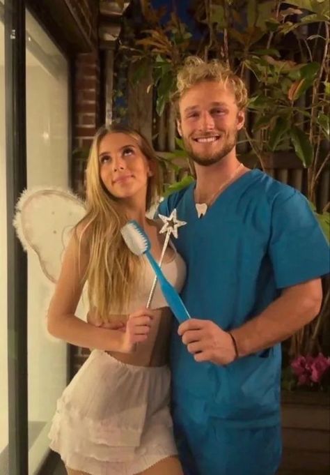 Couple Halloween Costumes Tooth Fairy, College Couples Costumes Halloween, Couple Halloween Costumes Original, Dentist Halloween Costume, Couple Halloween Costumes High School, Couples Costume Ideas College, Dentist And Tooth Fairy Couple Costume, Halloween Costumes Tooth Fairy, Goldie Locks Halloween Costume