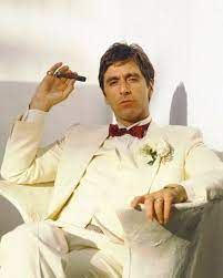 The Scarface White Wedding Suit » BAMF Style Al Pacino Poster, Actor Poster, Montana Wall Art, Scarface Quotes, Plain Gold Wedding Bands, White Wedding Suit, Tony Montana, Montana Wedding, Al Pacino