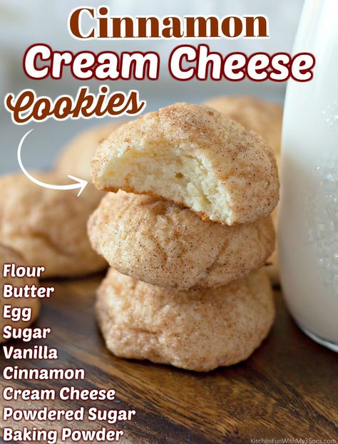 Cinnamon Cream Cheese Cookies are a delightfully soft, fluffy cookie coated in cinnamon sugar. Serve these cookies for a light dessert, as a Christmas cookie, for a party or shower, or just to enjoy with a mug of tea in the afternoon. Cream Cheese Cookie Recipe, Cinnamon Cheesecake, Cream Cheese Sugar Cookies, Mug Of Tea, Banana Chocolate Chip Cookies, Light Dessert, Cinnamon Cream Cheese, Cheese Chips, Cinnamon Cookies