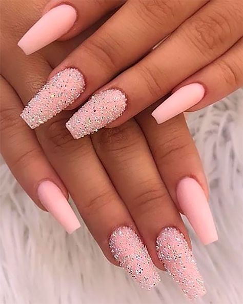 Light Pink Acrylic Nails, Pink Coffin, Coffin Nails Matte, Baby Pink Nails, Glitter Nails Acrylic, Nails Yellow, Pink Acrylic Nails, Prom Nails, Nails Coffin