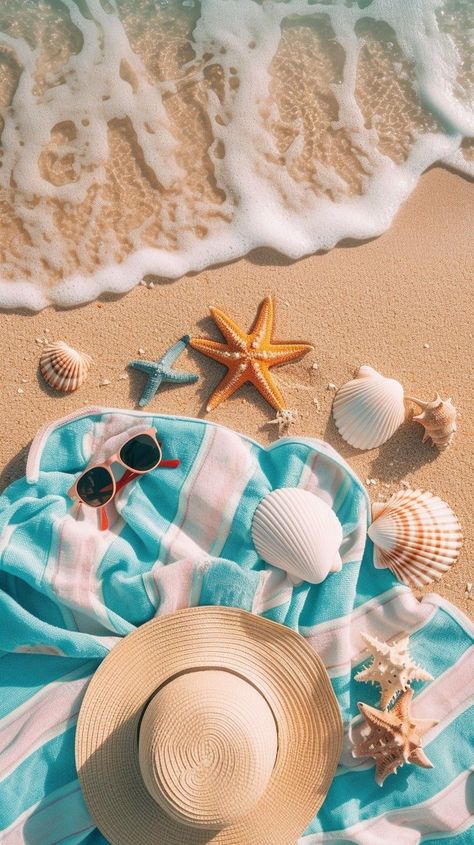 Beach Images Photography, Beach Background Wallpapers, Iphone Summer Wallpaper, Beach Summer Wallpaper, Shells On Beach, Summer Iphone Wallpaper, Beach Phone Wallpaper, Orange Starfish, Beach Day Essentials