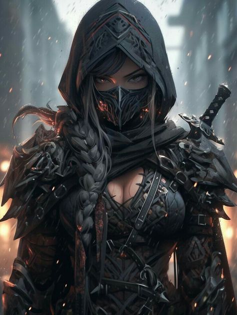 Dnd Rouge Art, Female Assassin Character Design, Echo Knight, Dungeons And Dragons Rogue, Rogue Character, Female Character Design Brunette, Female Assassin, Black Snake, Badass Women